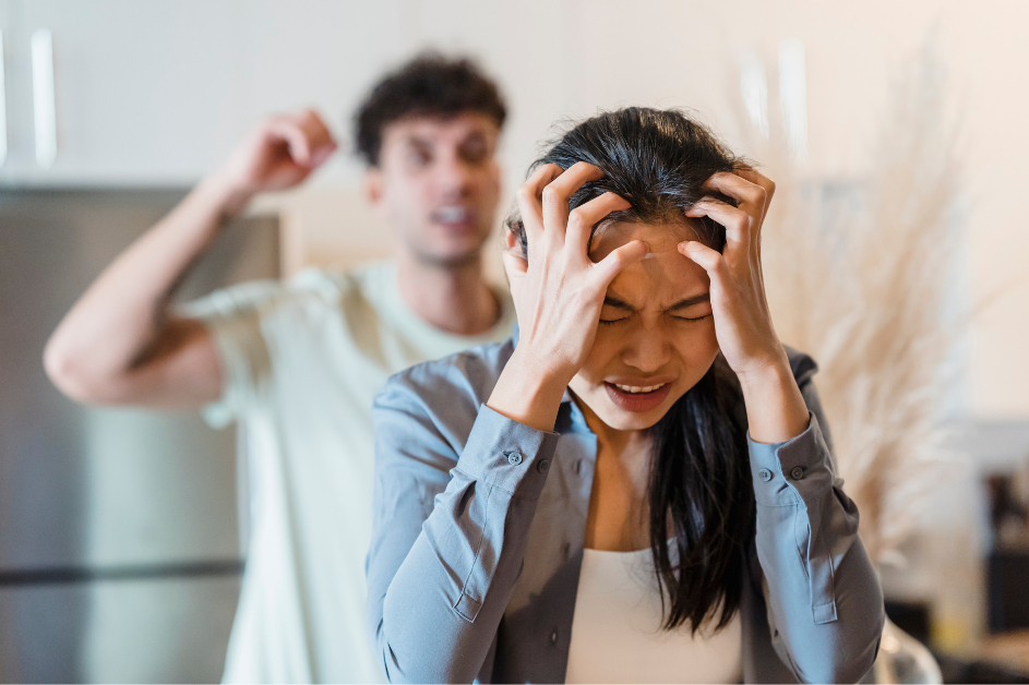 Woman frustrated while arguing with angry man